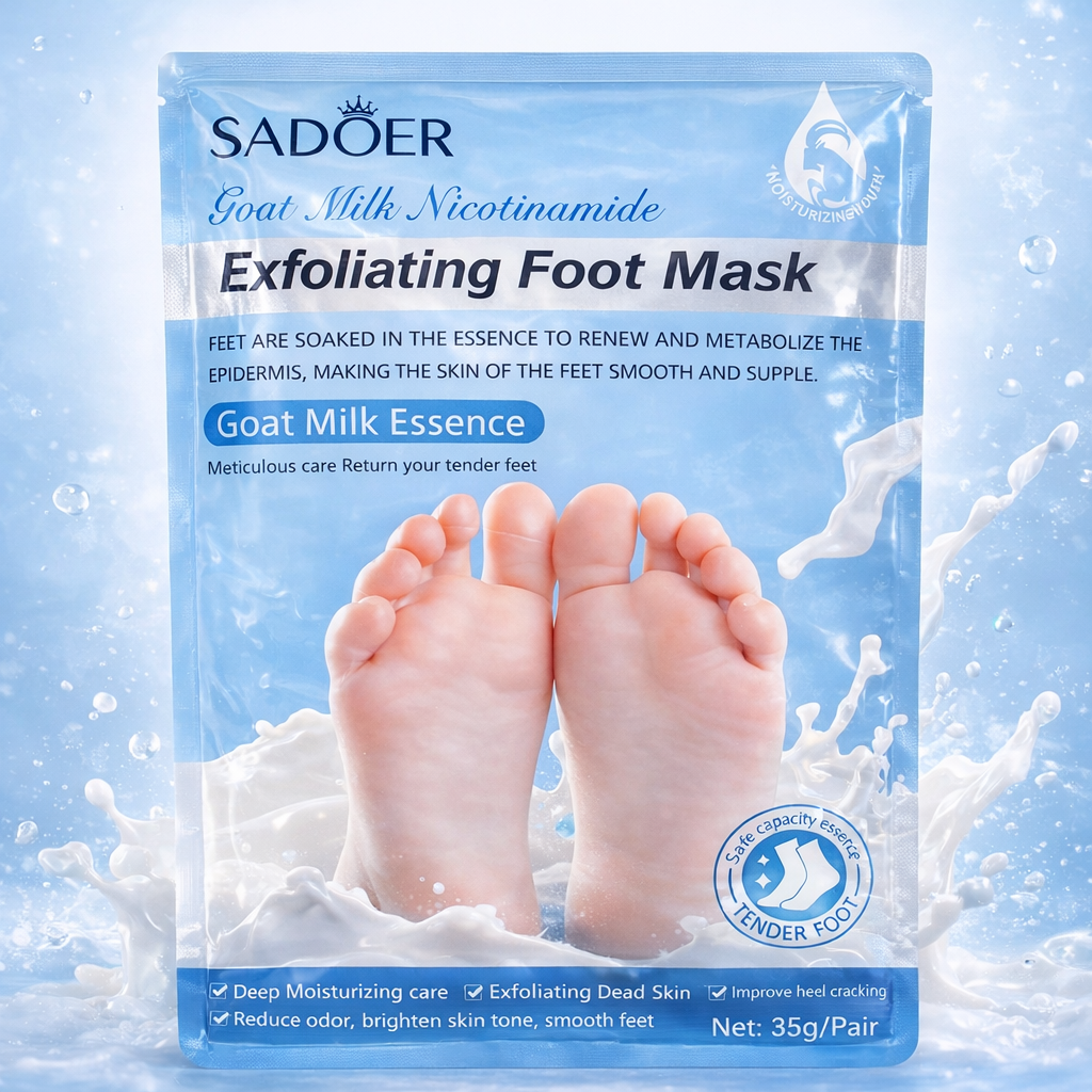 SADOER Goat Milk Exfoliating Foot Mask – Deep Moisturizing & Dead Skin Removal (1 Pair)