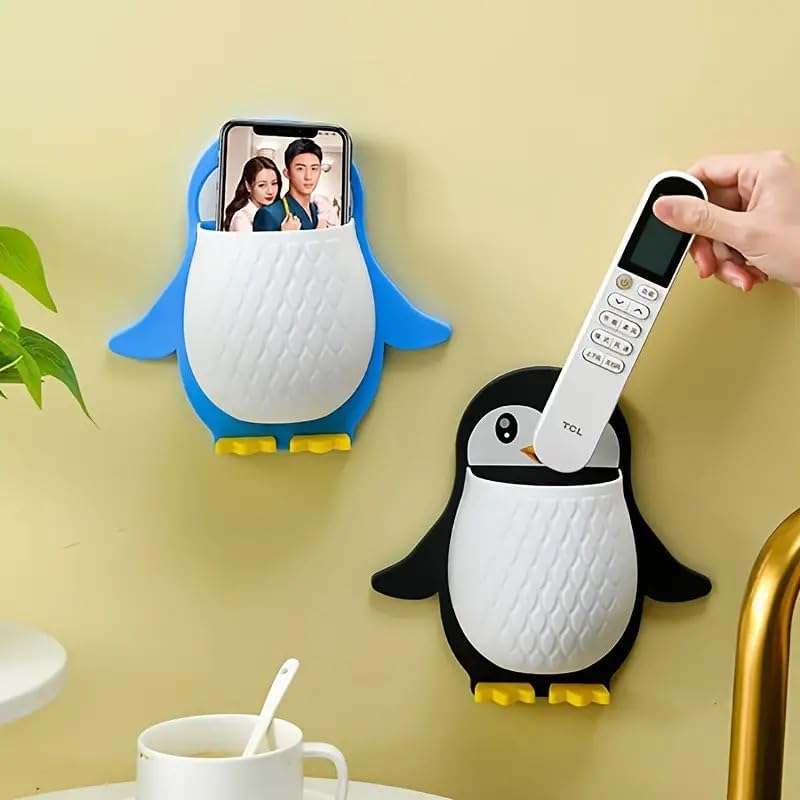 Wall Mounted Penguin Design Toothpaste Holder Unique Design Wall Mounted Self Adhesive Storage Wall Mount Toothbrush Holder | Wall Mount Remote and Mobile Stand Vadyah