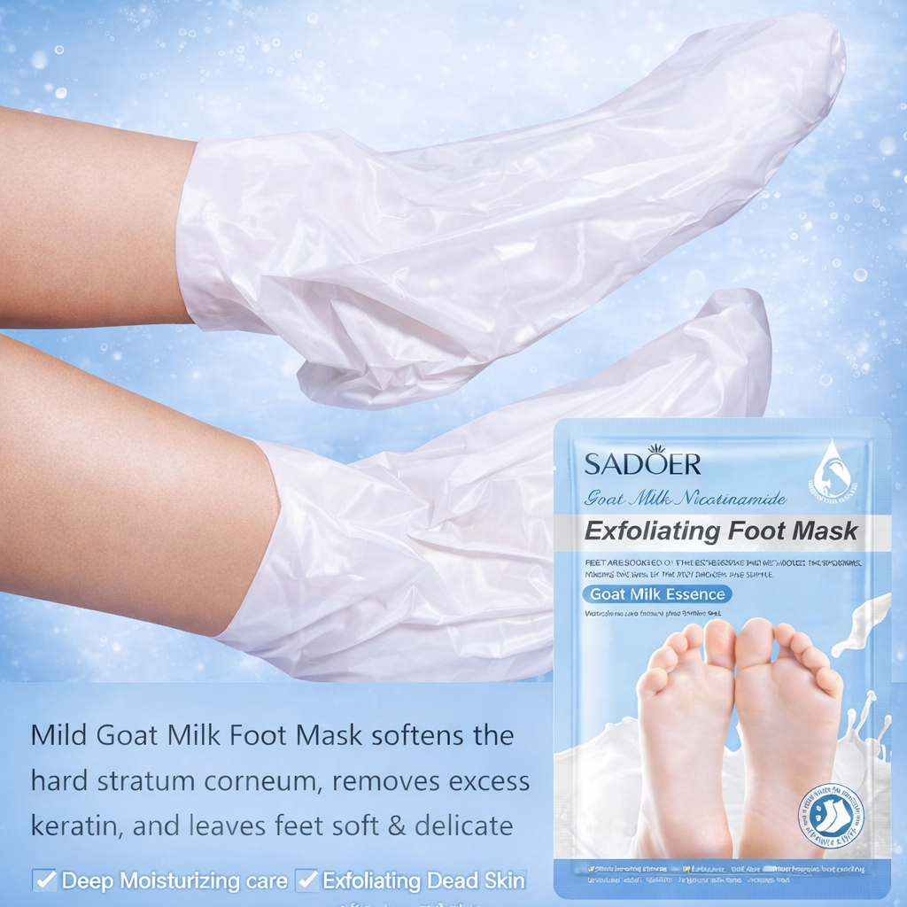 SADOER Goat Milk Exfoliating Foot Mask – Deep Moisturizing & Dead Skin Removal (1 Pair)