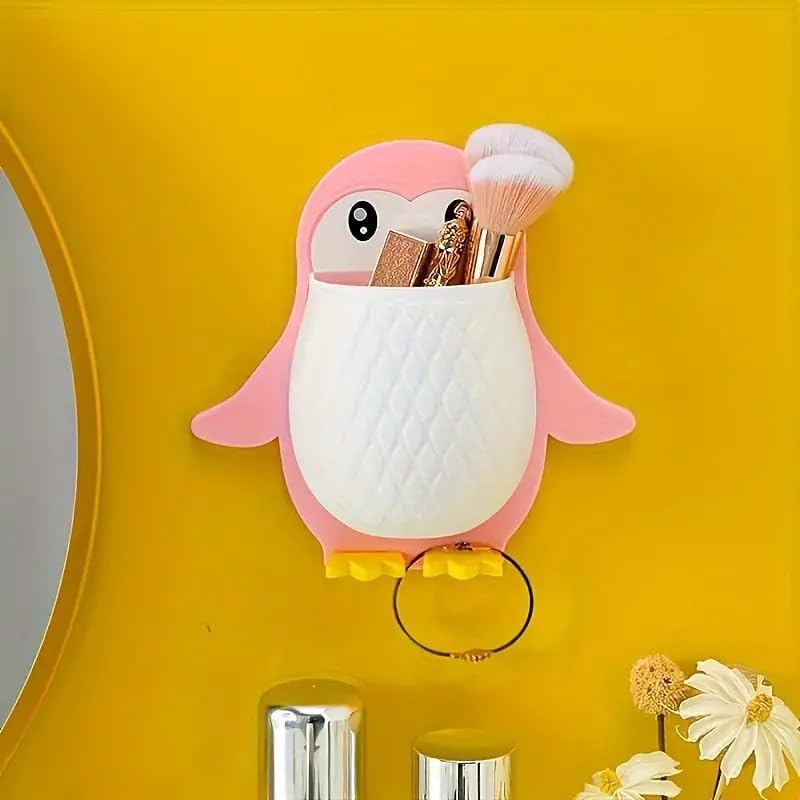 Wall Mounted Penguin Design Toothpaste Holder Unique Design Wall Mounted Self Adhesive Storage Wall Mount Toothbrush Holder | Wall Mount Remote and Mobile Stand Vadyah