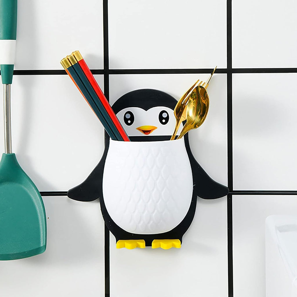 Wall Mounted Penguin Design Toothpaste Holder Unique Design Wall Mounted Self Adhesive Storage Wall Mount Toothbrush Holder | Wall Mount Remote and Mobile Stand Vadyah