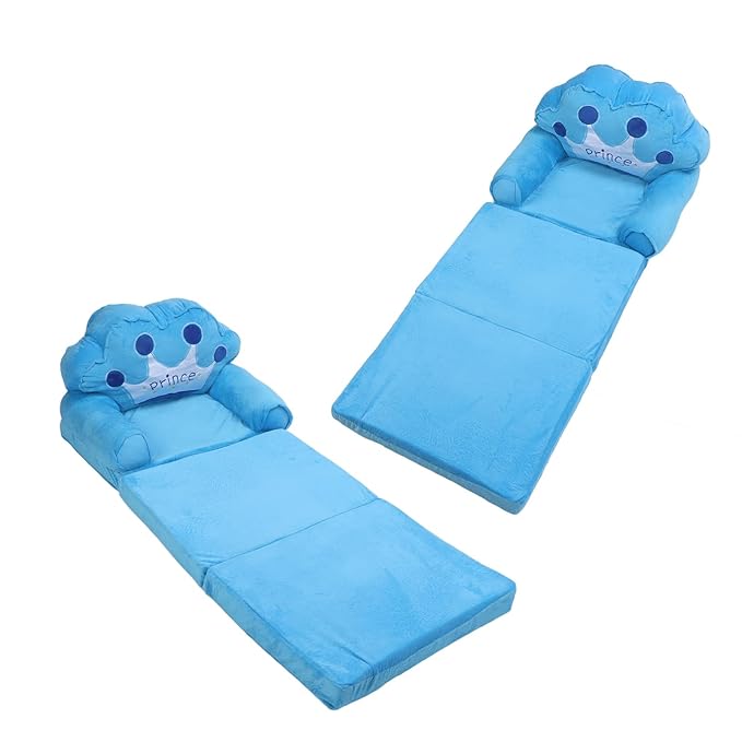 Prince Kids Sofa Cum Bed – 3 in 1 Foldable Baby Sofa with Mattress | Soft Crown Design Chair for Kids