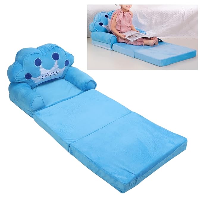 Prince Kids Sofa Cum Bed – 3 in 1 Foldable Baby Sofa with Mattress | Soft Crown Design Chair for Kids