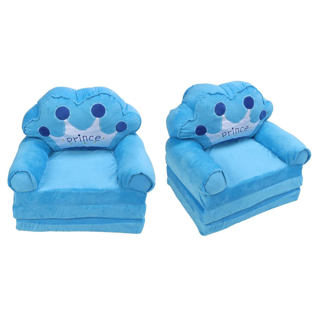 Prince Kids Sofa Cum Bed – 3 in 1 Foldable Baby Sofa with Mattress | Soft Crown Design Chair for Kids