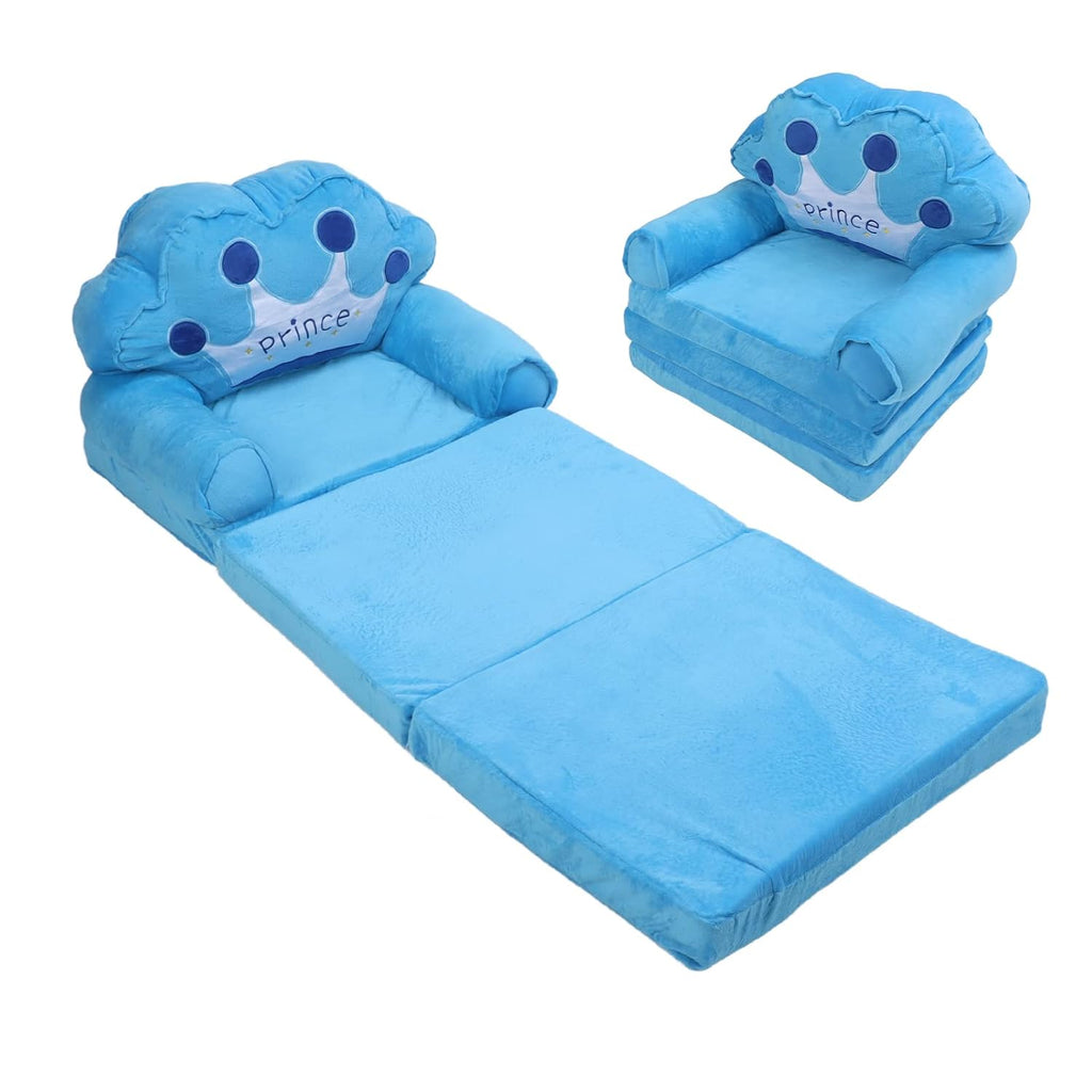 Prince Kids Sofa Cum Bed – 3 in 1 Foldable Baby Sofa with Mattress | Soft Crown Design Chair for Kids