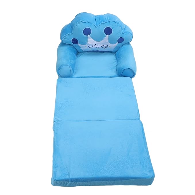 Prince Kids Sofa Cum Bed – 3 in 1 Foldable Baby Sofa with Mattress | Soft Crown Design Chair for Kids
