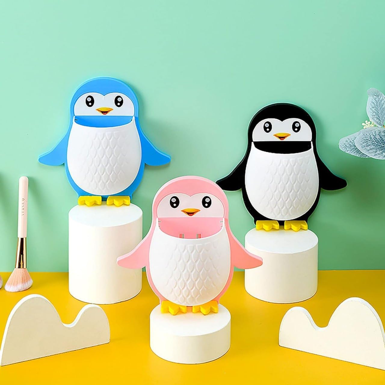 Wall Mounted Penguin Design Toothpaste Holder Unique Design Wall Mounted Self Adhesive Storage Wall Mount Toothbrush Holder | Wall Mount Remote and Mobile Stand Vadyah