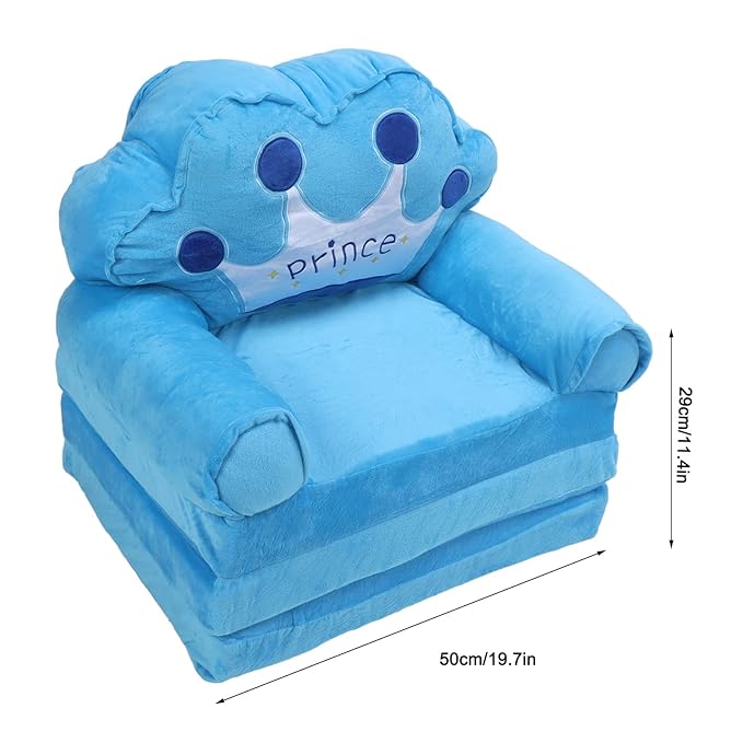 Prince Kids Sofa Cum Bed – 3 in 1 Foldable Baby Sofa with Mattress | Soft Crown Design Chair for Kids