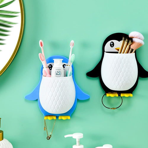 Wall Mounted Penguin Design Toothpaste Holder Unique Design Wall Mounted Self Adhesive Storage Wall Mount Toothbrush Holder | Wall Mount Remote and Mobile Stand