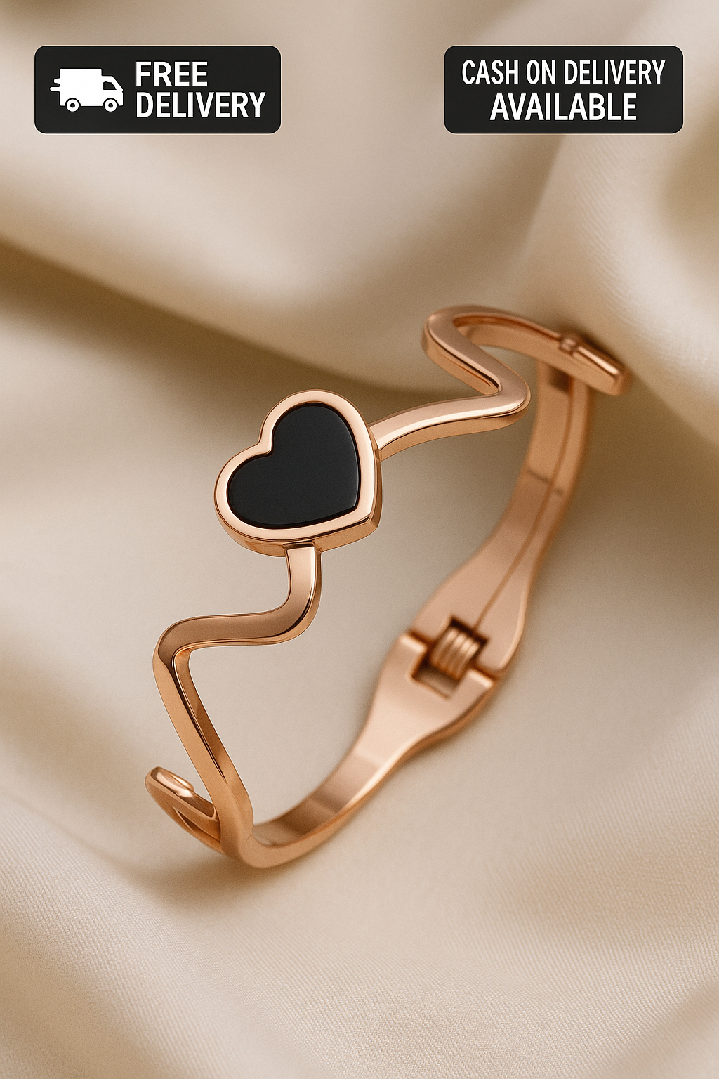 Rose Gold Color Heart Kada Bracelet for Women