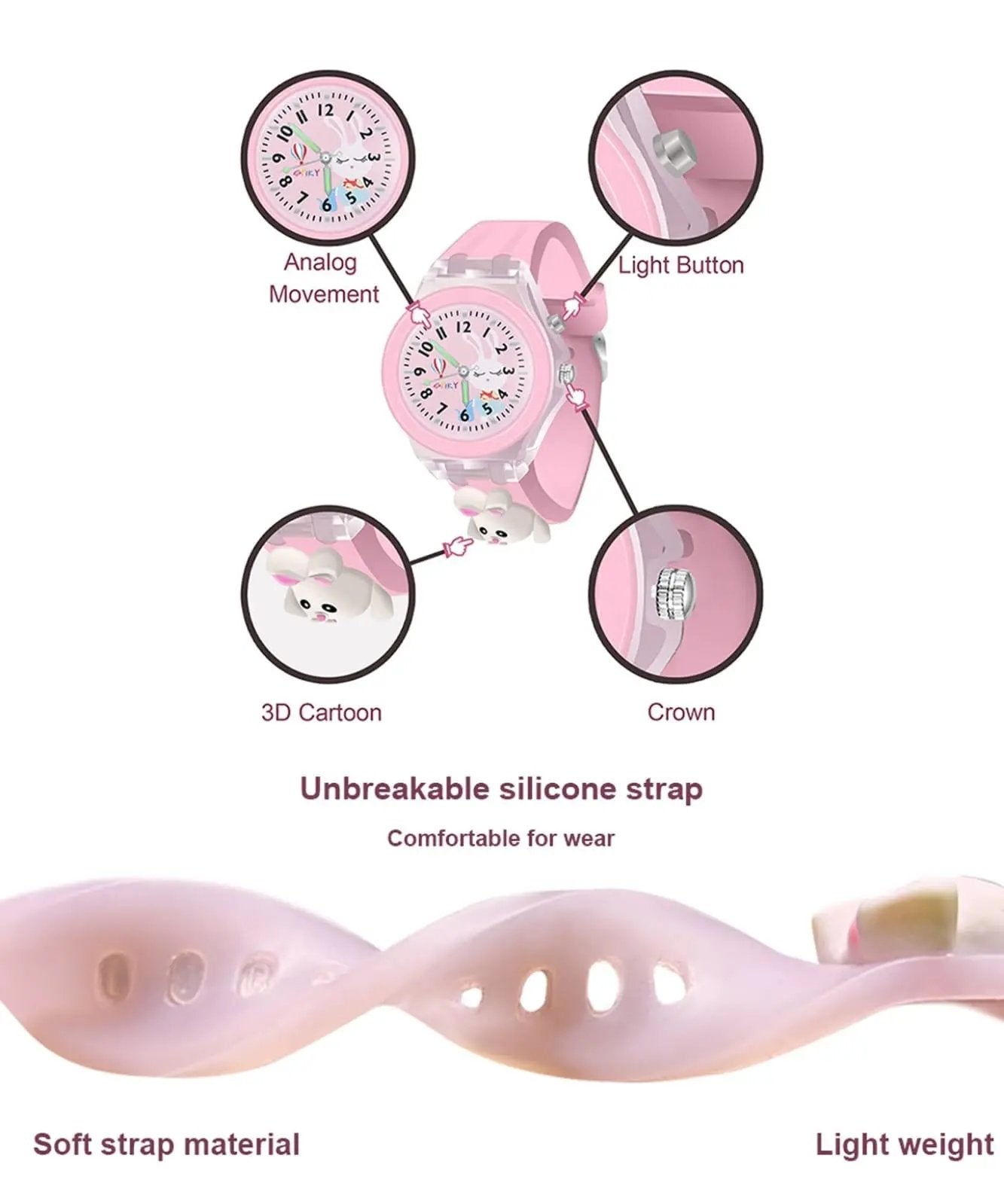 Children's Light-Up Analog Wristwatch with Bunny Design Vadyah