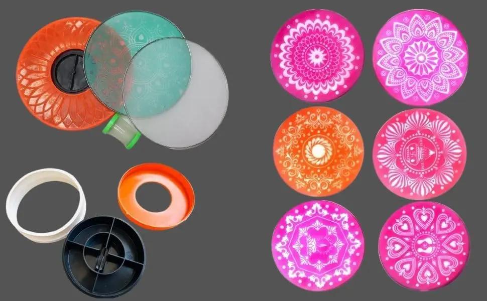 Magic Rangoli Making Kit Box with Tool, 4-Inch Printed & Plain Jali Stencils, Filter – Easy Rangoli Set for Diwali Home Decor, Indoor Outdoor Use, Fun Festive Art (Random Designs)