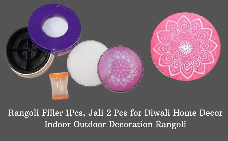 Magic Rangoli Making Kit Box with Tool, 4-Inch Printed & Plain Jali Stencils, Filter – Easy Rangoli Set for Diwali Home Decor, Indoor Outdoor Use, Fun Festive Art (Random Designs)