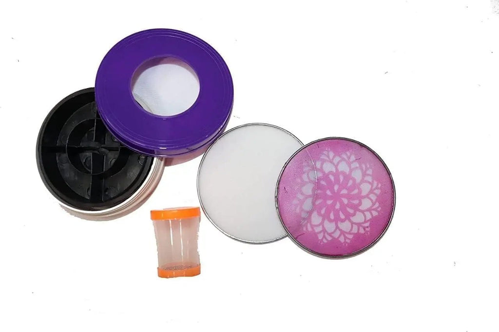 Magic Rangoli Making Kit Box with Tool, 4-Inch Printed & Plain Jali Stencils, Filter – Easy Rangoli Set for Diwali Home Decor, Indoor Outdoor Use, Fun Festive Art (Random Designs)