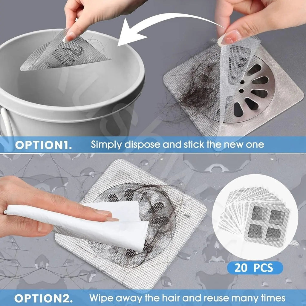 Rushwak Large Upgraded Drain Cover Hair Catcher (Pack of 20) Disposable Waterproof Drain Guard Mesh Stickers Drainage Jali Shower Drain Cover for Bathroom Floor Sink Bathtub (13cm x 13cm) Vadyah