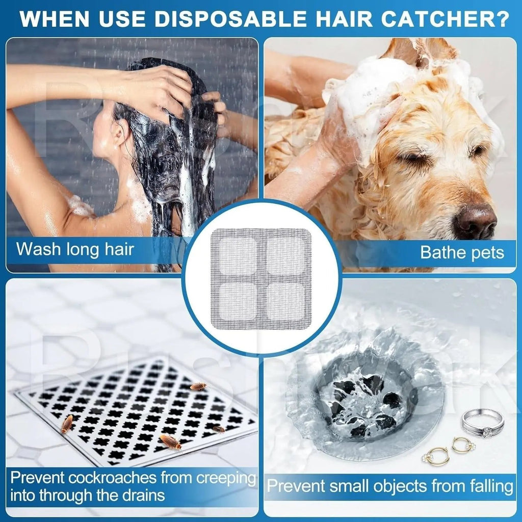 Rushwak Large Upgraded Drain Cover Hair Catcher (Pack of 20) Disposable Waterproof Drain Guard Mesh Stickers Drainage Jali Shower Drain Cover for Bathroom Floor Sink Bathtub (13cm x 13cm) Vadyah